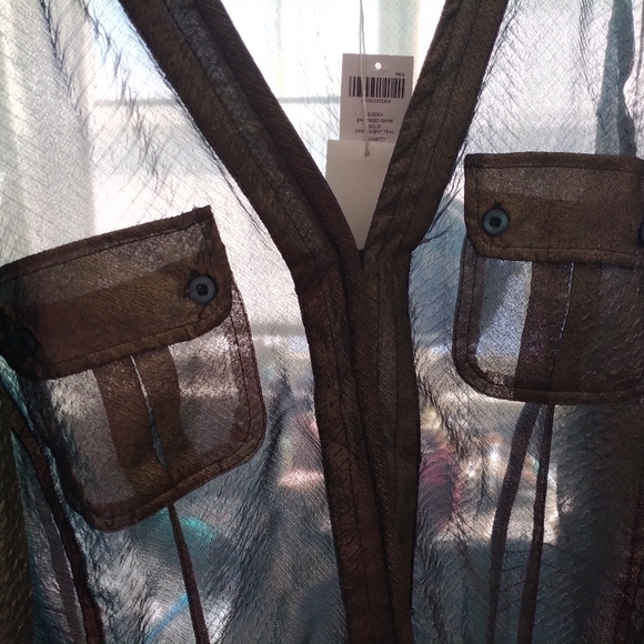 Chico's Eleesa Embossed Shine Copper/Bronze Opalescence  Semi Fitted Top 2 M - Picture 14 of 14